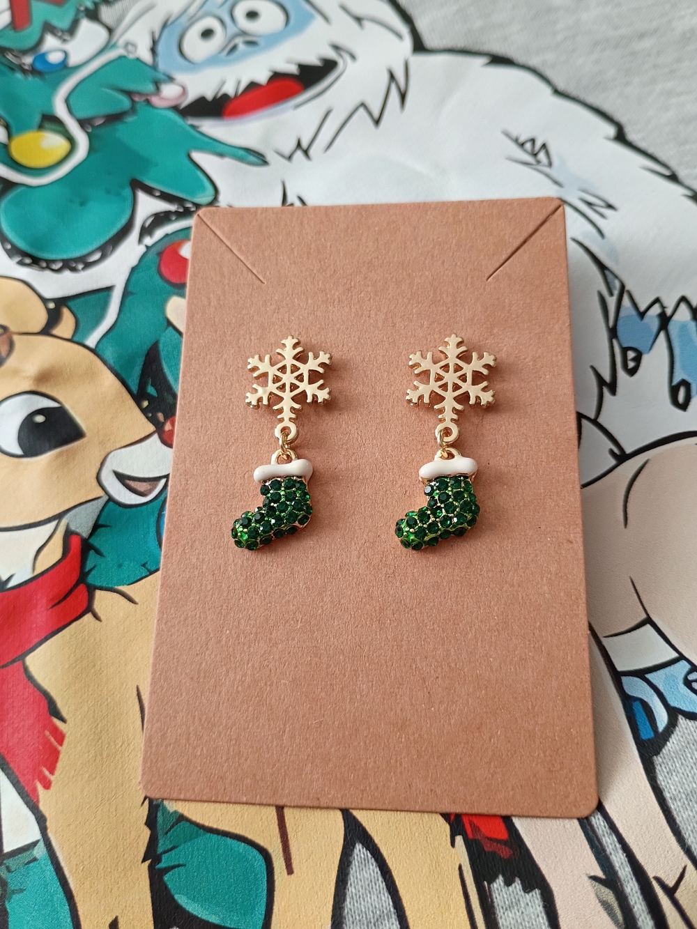 Festive Christmas Snowflake Stocking Drop Earrings